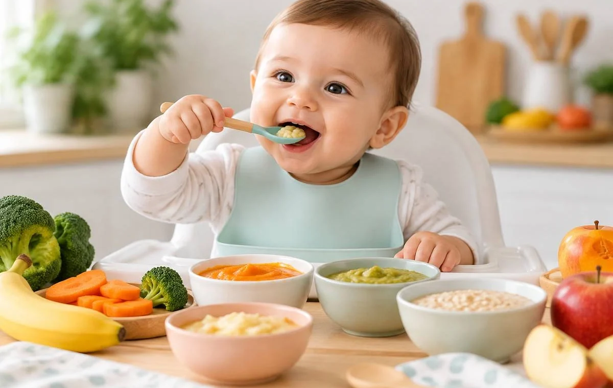 چه غذاهایی برای نوزاد ۸ ماهه مناسب است؟ برنامه غذایی کامل ماه هشتم نوزاد