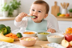 چه غذاهایی برای نوزاد ۸ ماهه مناسب است؟ برنامه غذایی کامل ماه هشتم نوزاد